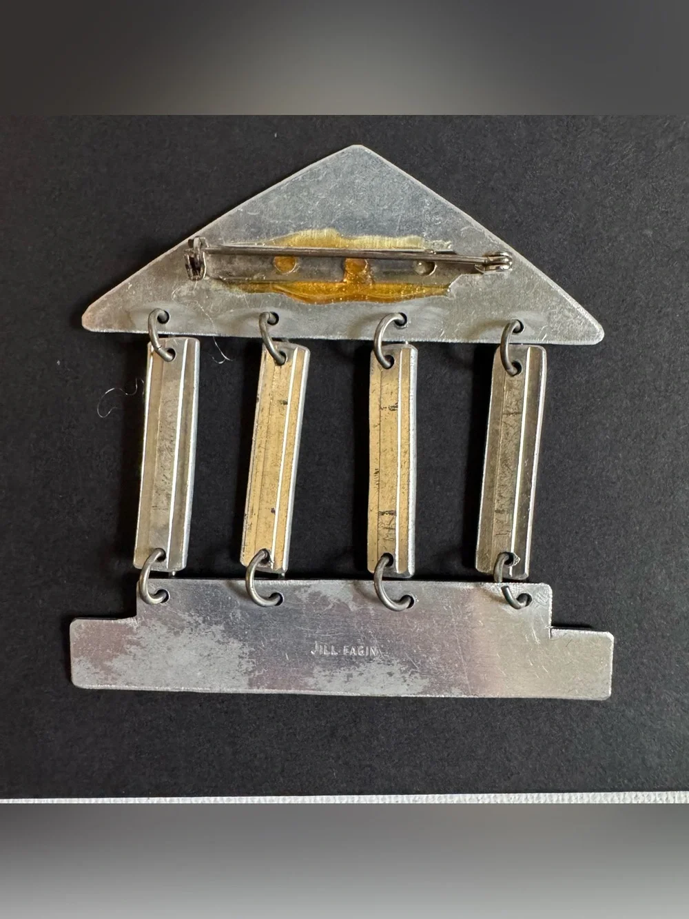 Vtg Jill Fagin Aluminum Architectural Modernist Brooch Pin Statement Signed